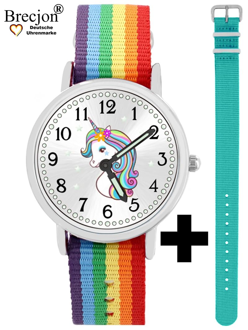 großes 6tlg Geschenk Set Einhorn Armbanduhr Mädchen wasserdicht Geldbörse Kugelschreiber Motivdose 2 Armbänder