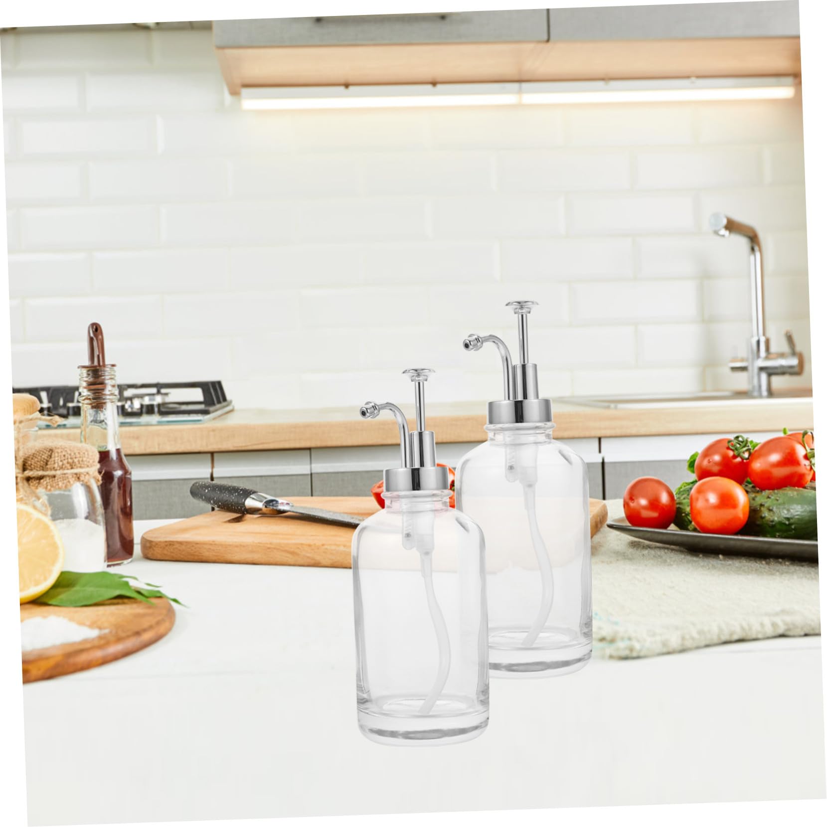SOLUSTRE Dispensador de Jarabe de Vidrio con Bomba de Inoxidable Botella Reutilizable para Loción y Jarabes para Barra Cocina Diseño Transparente y Duradero