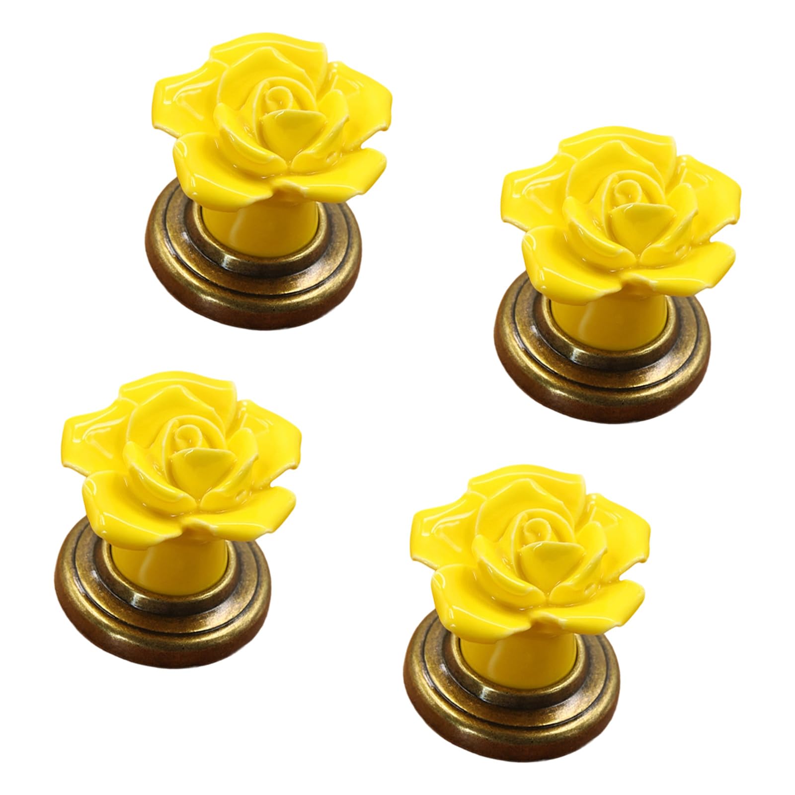 Jazuaiao Yellow Of 4 Elegant Decorative Rose Drawer Handles Ceramics Easy Cleaning Sturdy Zines Alloy Base Furniture Hardware Set Artistics Cabinets Door Pulls