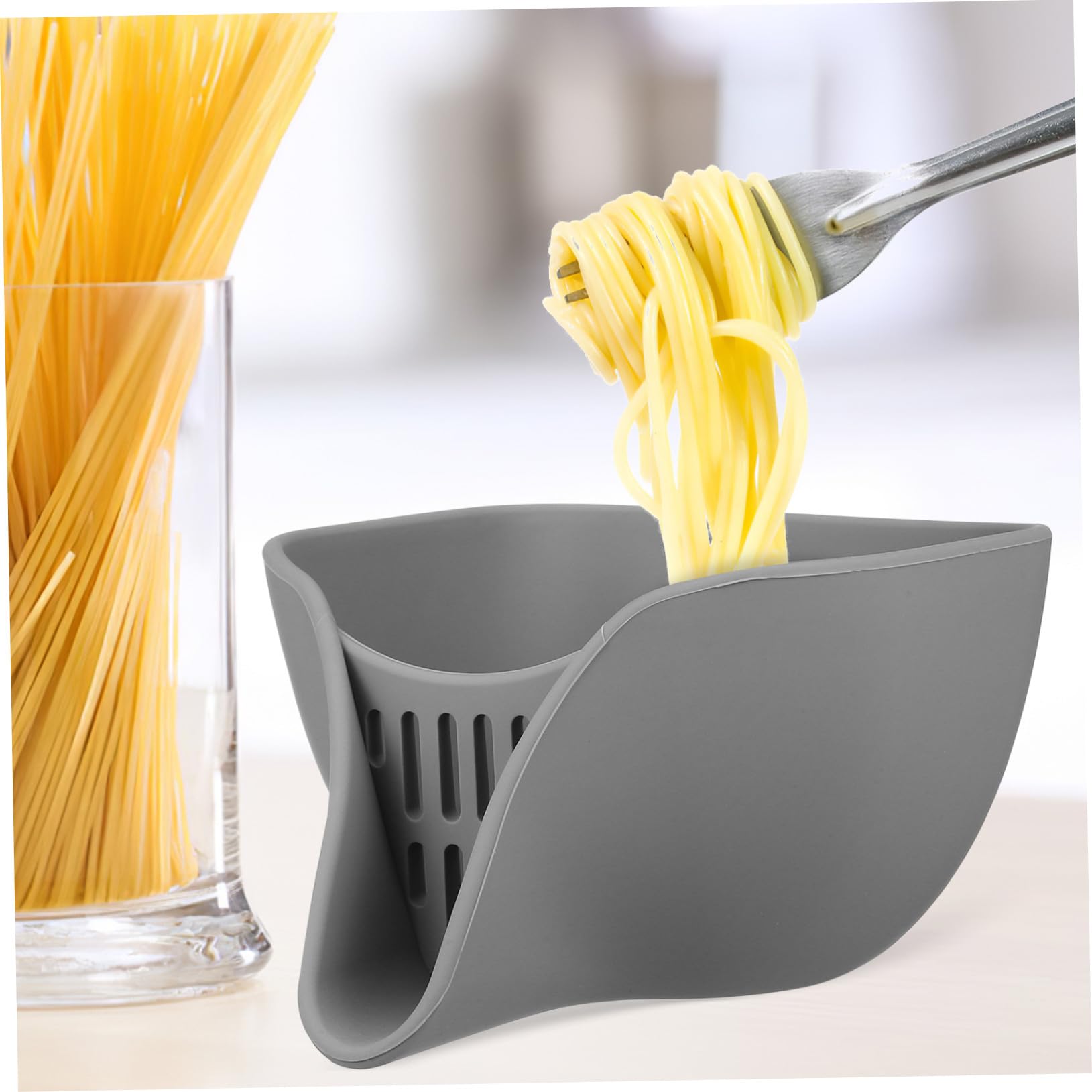 Colador de Silicona para Cocina con Diseño Compacto y Drenaje para Lavar Frutas Verduras y Pasta Cesta Flexible para Fregadero Color Gris