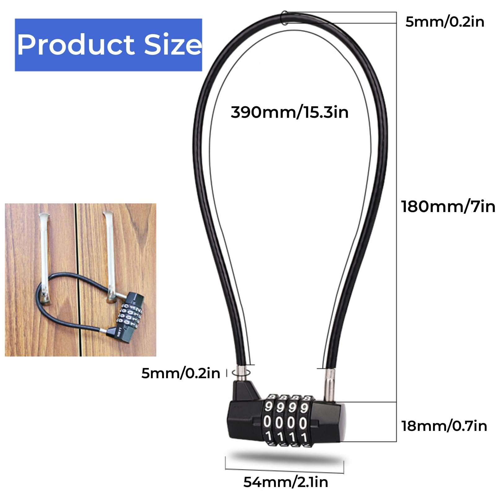 RESET-192 4 Digit Combination Padlock With 10cm(4 Inch) Cable,Travel Lock For Luggage,Suitcase,Baggage,Backpack,Toolbox,Case,Black,1 Pack - View #2