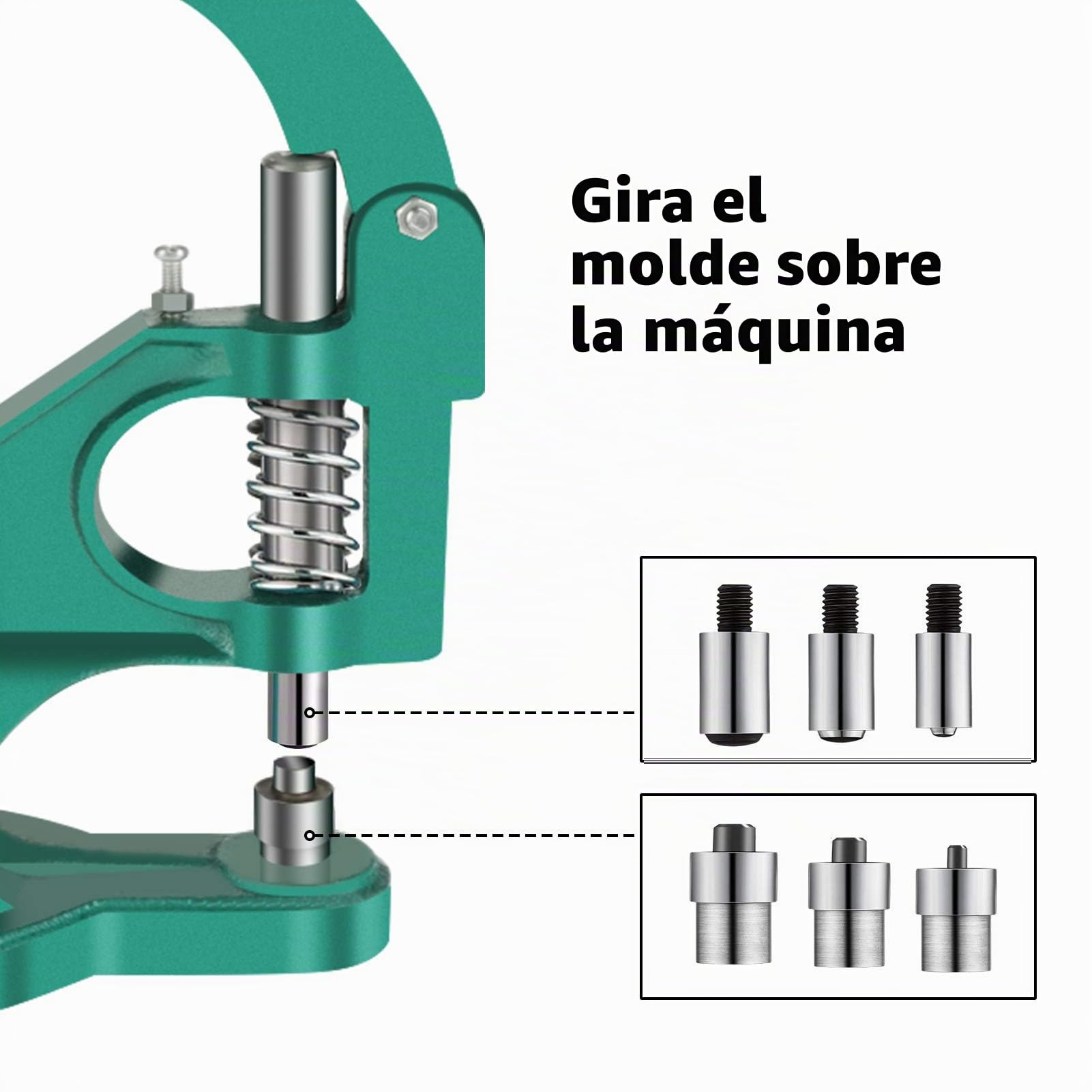 Máquina de prensa manual de ojales de ojales, kit de herramientas de perforación de máquina de ojales de alta resistencia con 3 troqueles y 1500 piezas de ojales, tamaño 1/4 "3/8" 1/2 ", 6 mm, 10 mm y