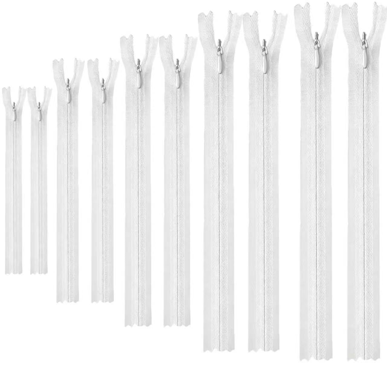 10 Pcs Invisible Zip, Zips for Sewing, White Closed-Ended Nylon Zippers, Coil Concealed Zippers for Skirts Clothes Bags Pants Pillows Sewing Tools Replacement（5 Sizes Available）