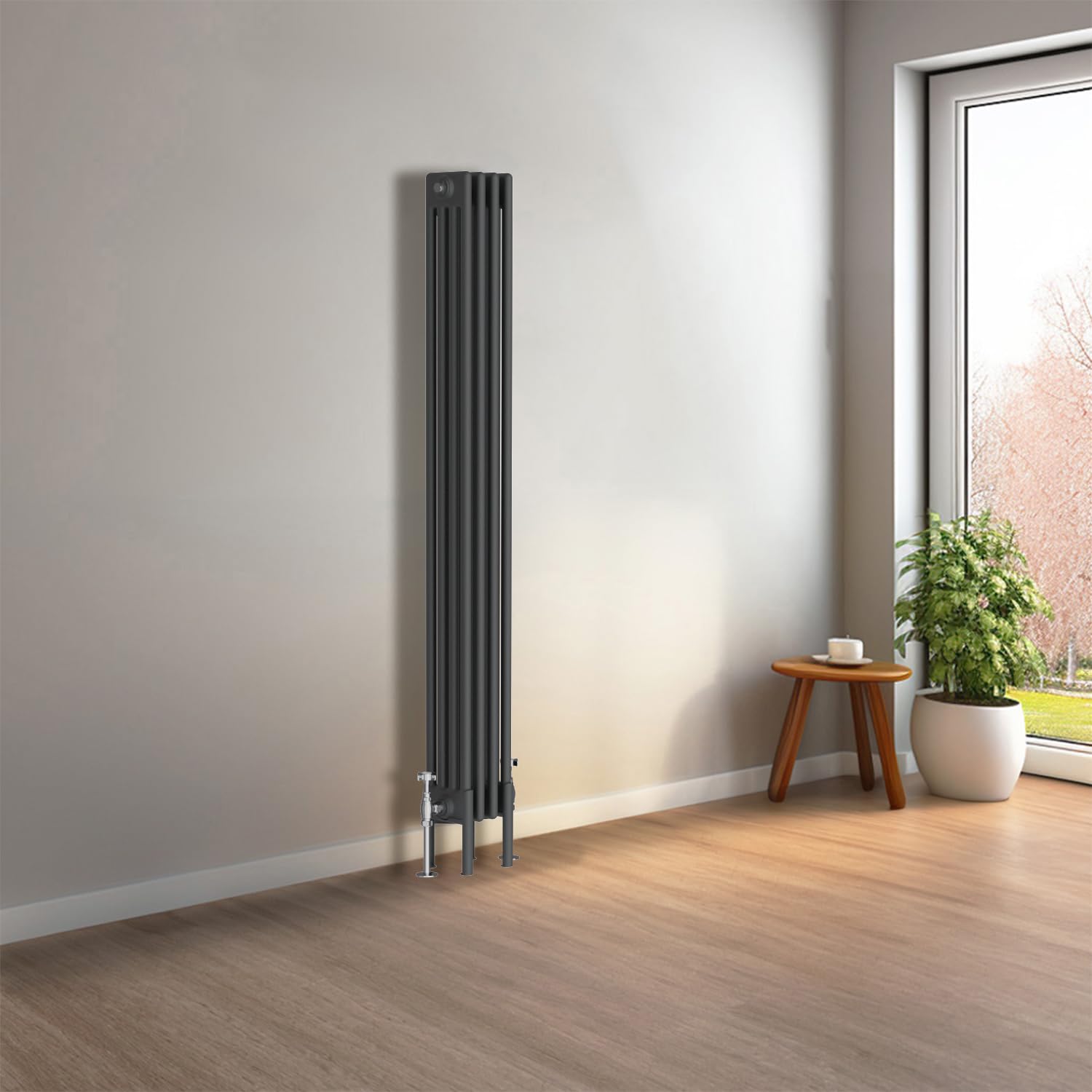 NRG Cast Iron Radiator Four Column 1500x200mm Anthracite Traditional Column Cast Iron Style Radiator Central Heating Radiator Perfect for Bathrooms, Kitchen, Living Room — image 1