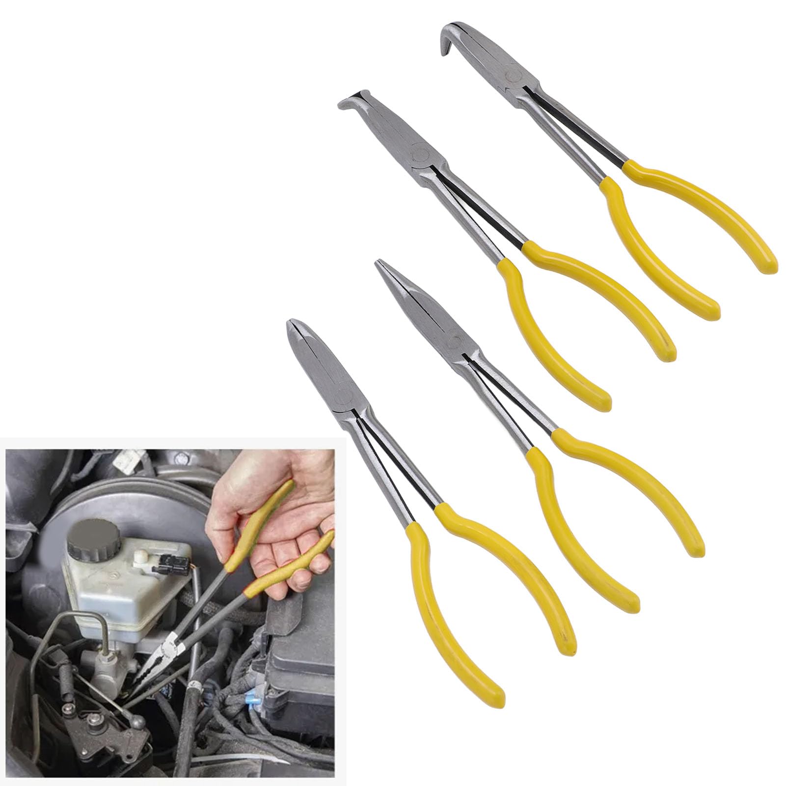 Set di pinze lunghe in acciaio al carbonio, 28 cm, ergonomiche, con becchi piegati a 25°, per gli appassionati di automobili