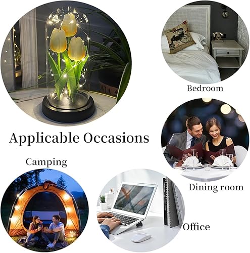 Miniatura 3 de Lámpara LED de tulipán, luz nocturna de flores artificiales, hecha a mano, tulipanes iluminados en cúpula de cristal, lámpara de mesa, decoración de