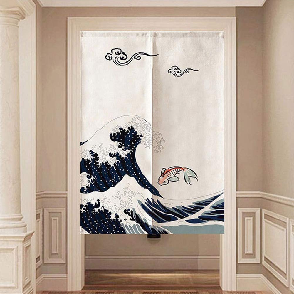 Rideau de Porte Japonais 100% Polyester 90x120cm Séparateur de Pièce Décoration Zen