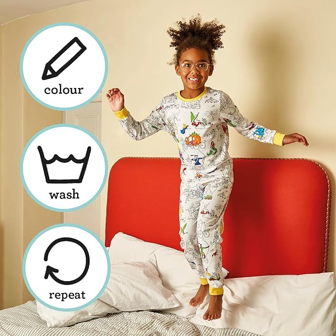 eatsleepdoodle coloring pajamas for boys and girls, with 10 washable markers, Kids Colorable Pajama 100% cotton4