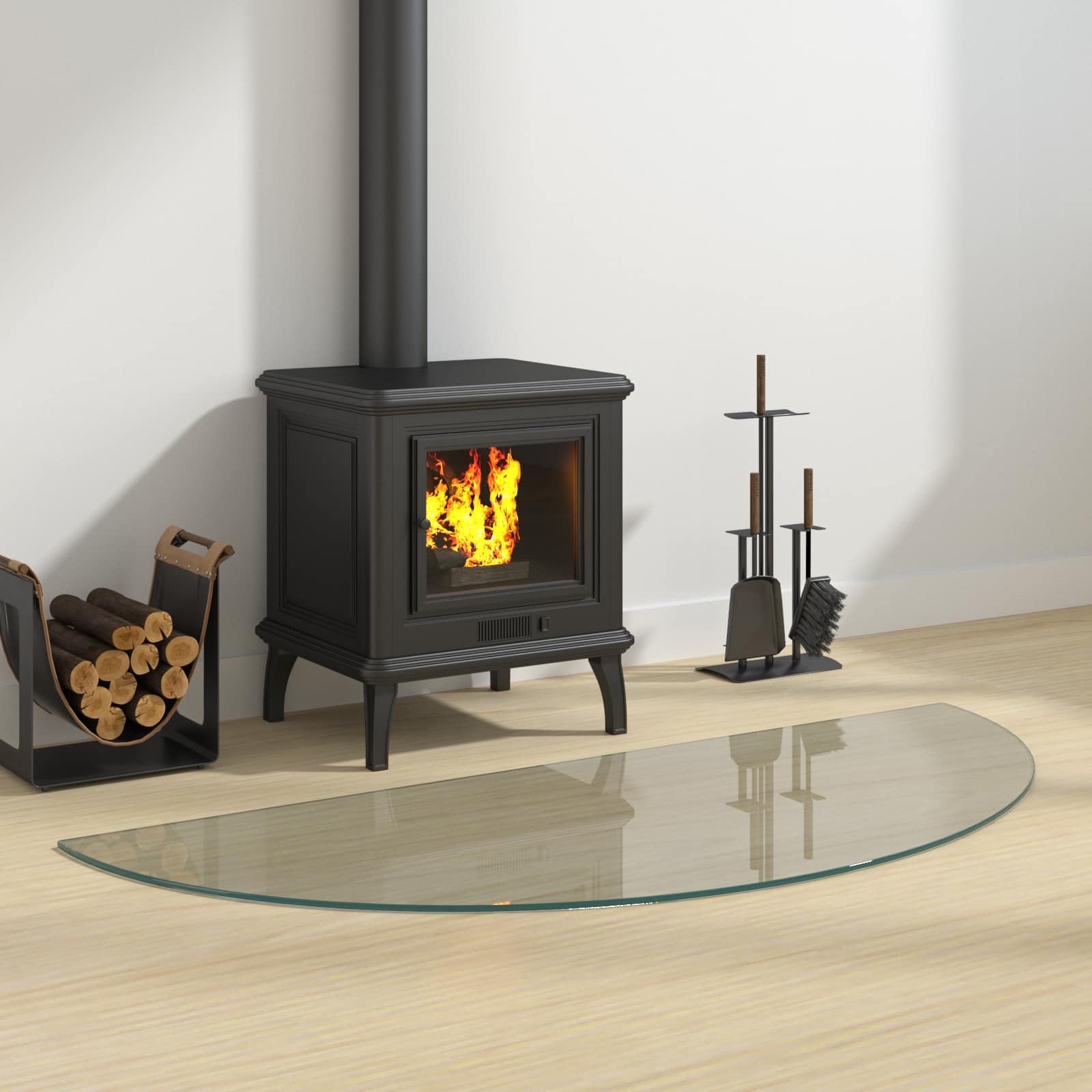 Kaminbodenplatte 1200 x 500 mm aus gehärtetem Glas, Funkenschutzplatte für Kaminöfen, Bodenschutz für Parkett und Laminat, rechteckige Glasplatte hitzebeständig, feuerfeste Unterlage für Kamin