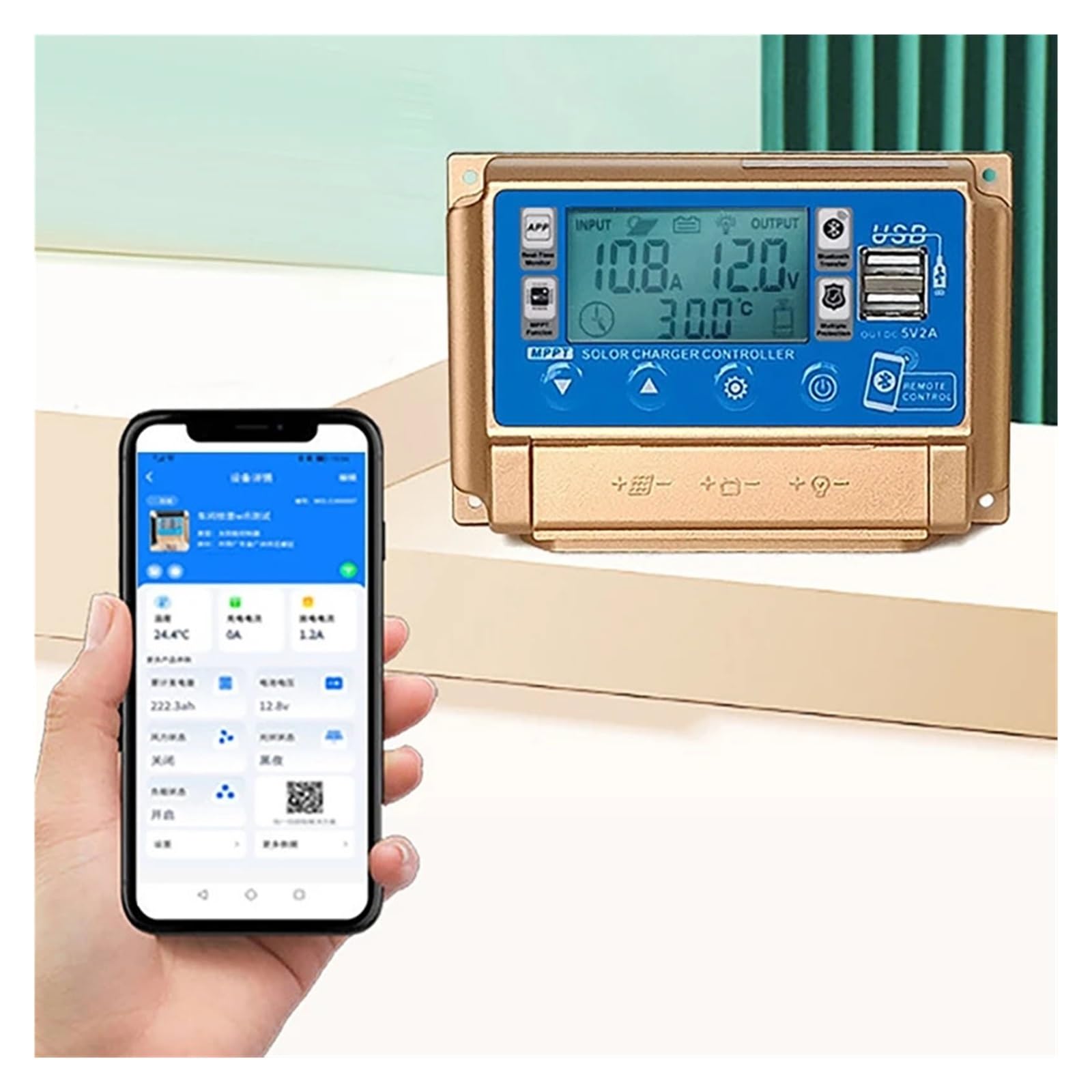 Controlador de Carga Solar, Controlador De Carga Solar MPPT 12V/24V Con Pantalla Digital