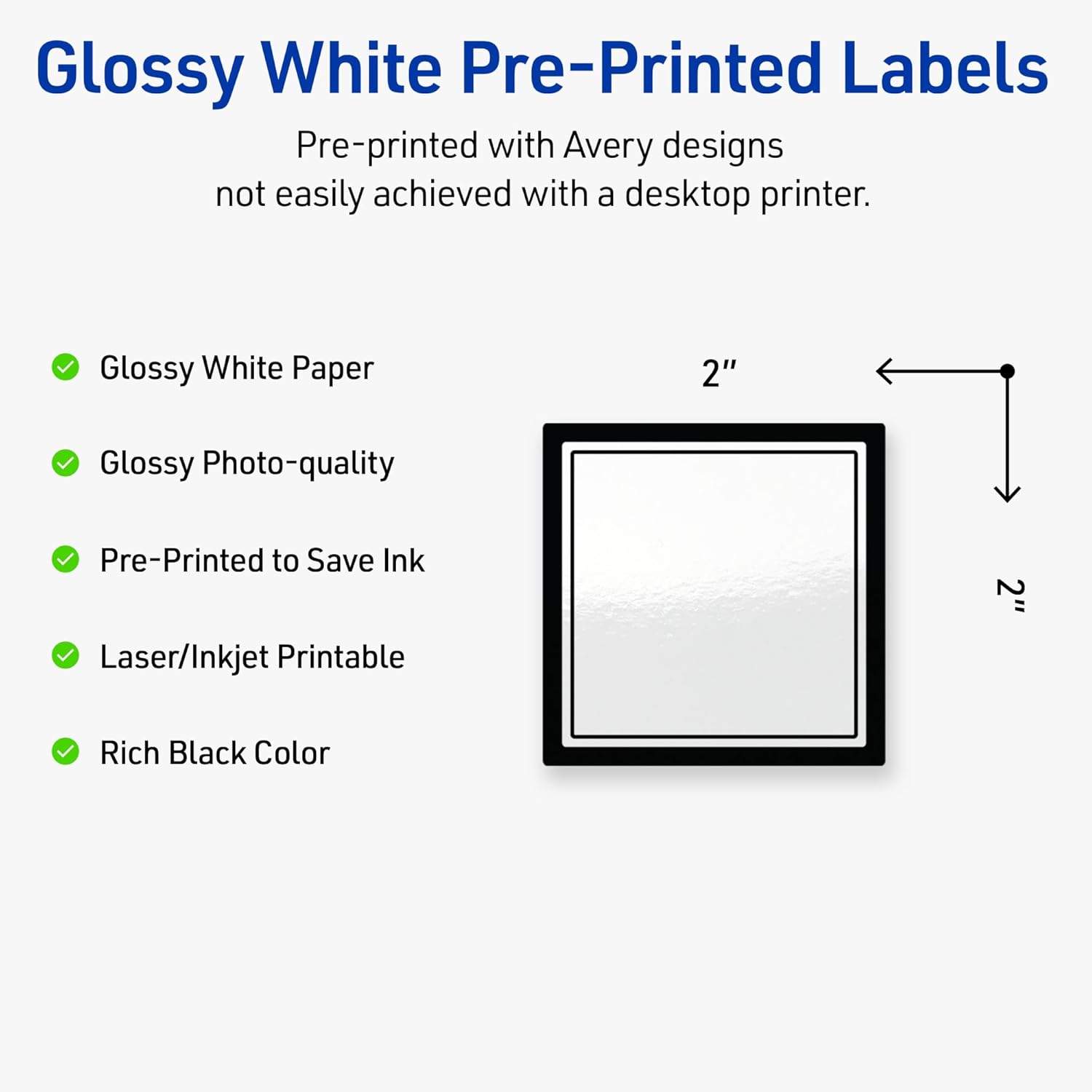 Avery Printable Square Labels, Double Black Border, 2" x 2", Glossy White Square Labels, Permanent, Laser/Inkjet, 120ct, Great for Product Merchandising