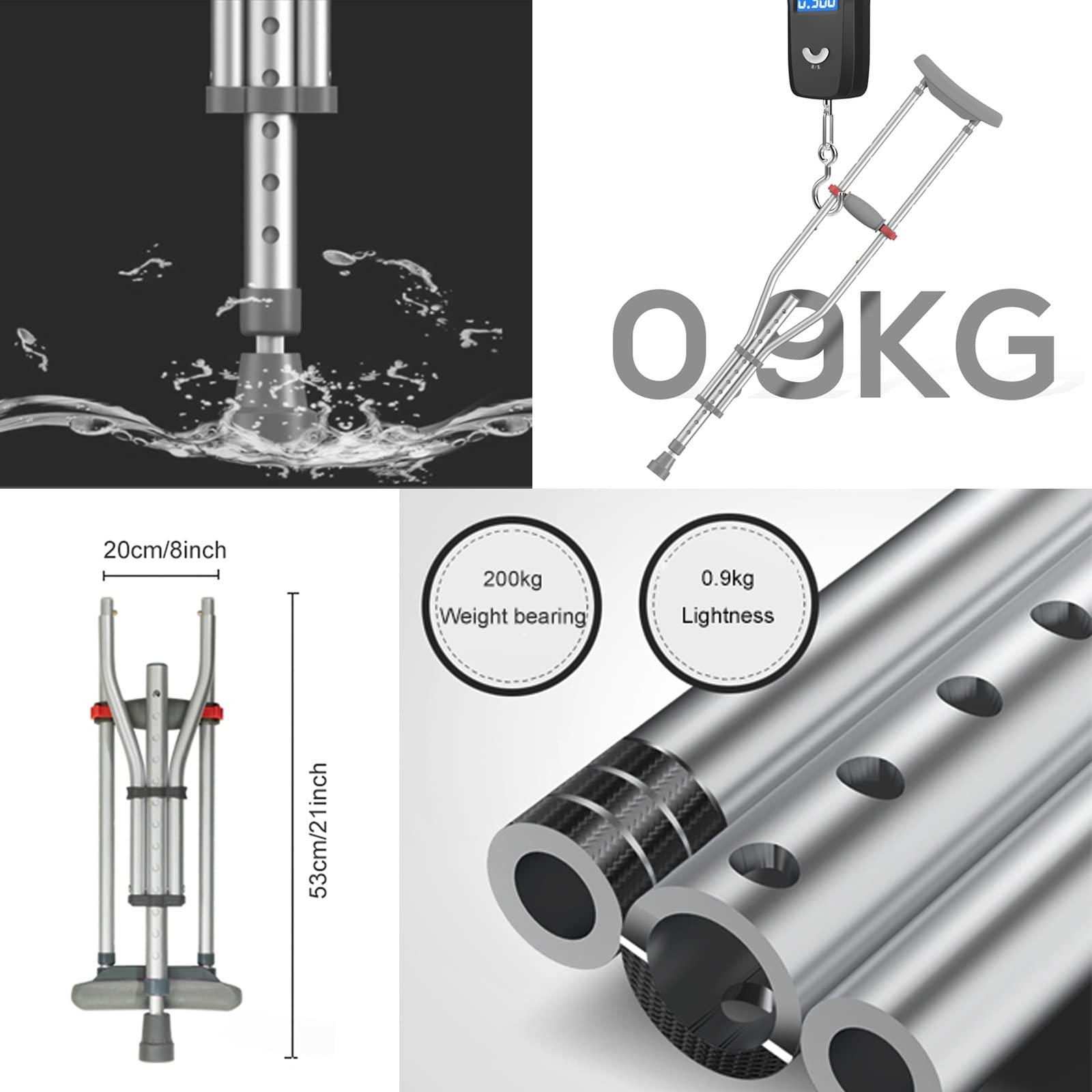 Muletas Ajustables para Adultos para Caminar, Muletas Médicas Plegables de Aluminio con Cómoda Almohadilla para Las Axilas Y Empuñadura, Pack de 2