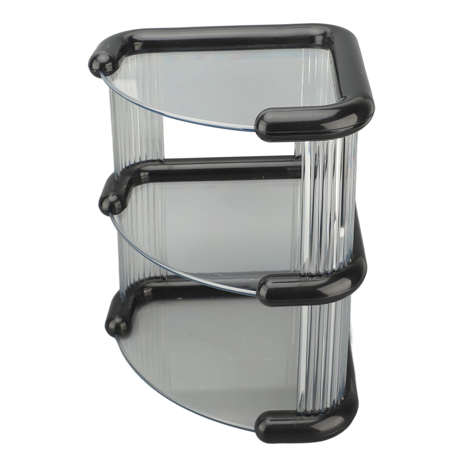Scaffale angolare multiuso a 3 ripiani, per bagno e cucina, salvaspazio, per ceramica, cibo e altro, design nero trasparente