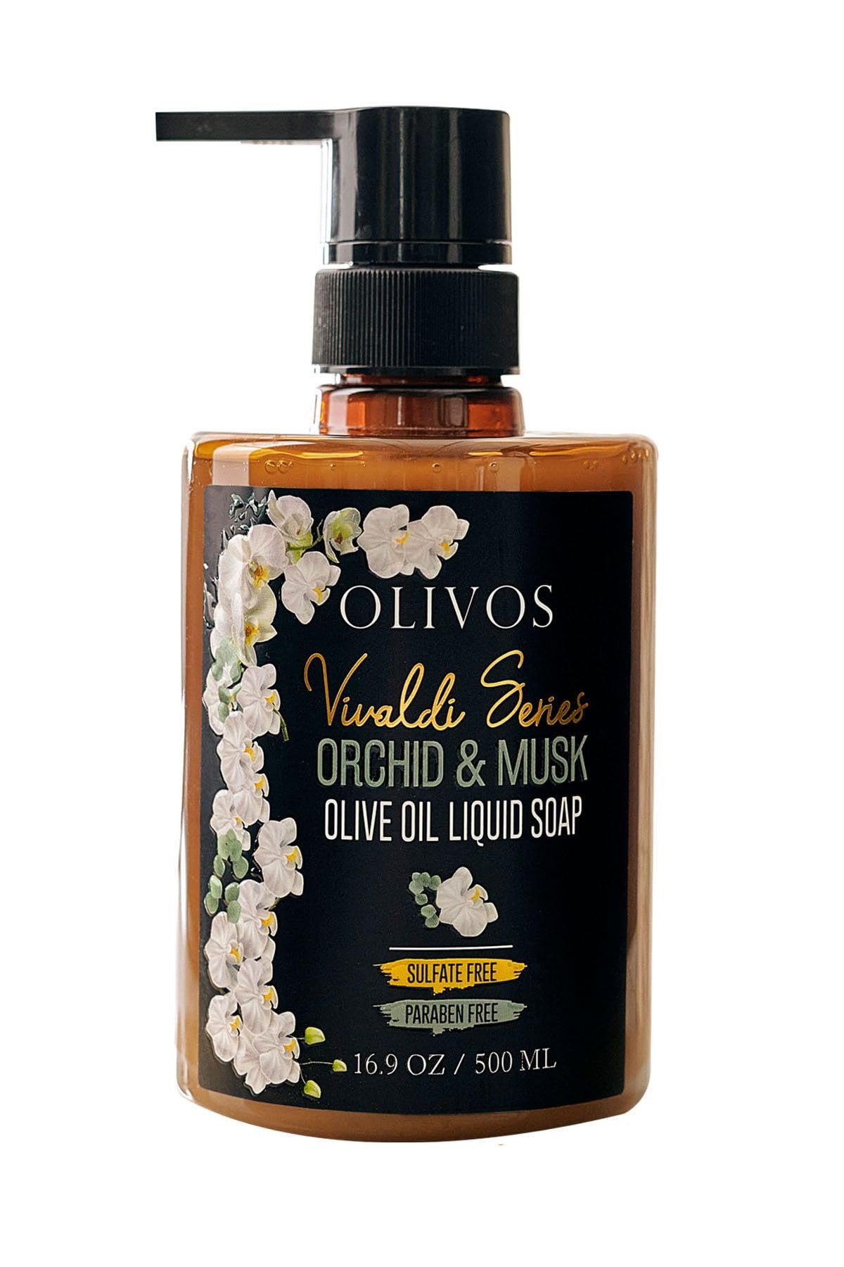Olivos Vivaldi Serisi Orkide Kokulu Zeytinyağlı Sıvı Sabun - Egzotik Orkide Esanslı, Yoğun Nemlendirici, Hassas Ciltler İçin, 500 ml | Doğal Cilt Yumuşaklığı ve Ferahlık (Orkide Kokulu)