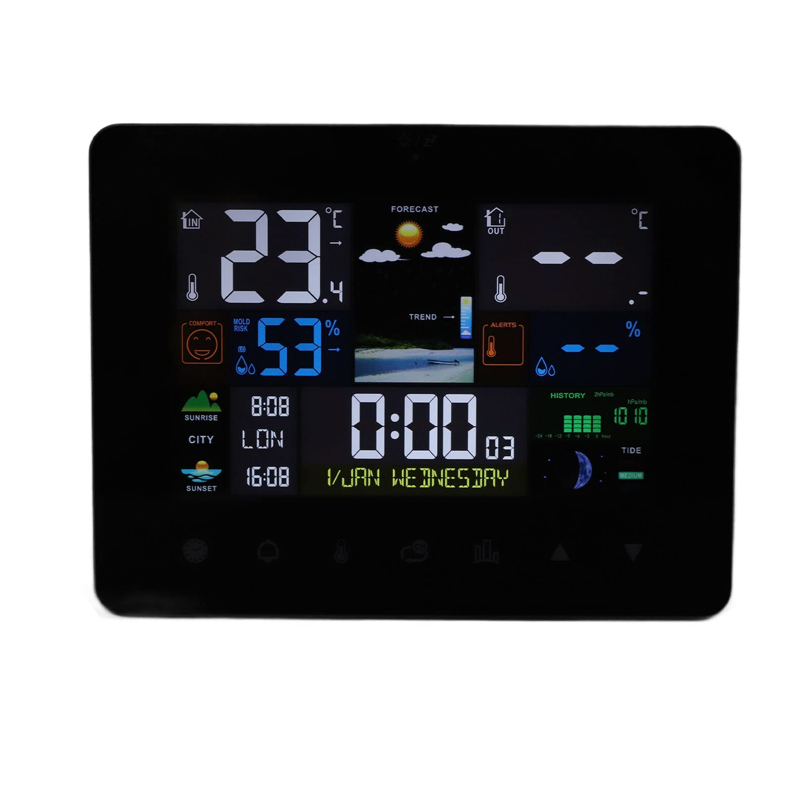 Hidyliu Stazione di previsioni meteo wireless, schermo touch colorato con sveglia, per uso domestico, materiale ABS, 2 pezzi