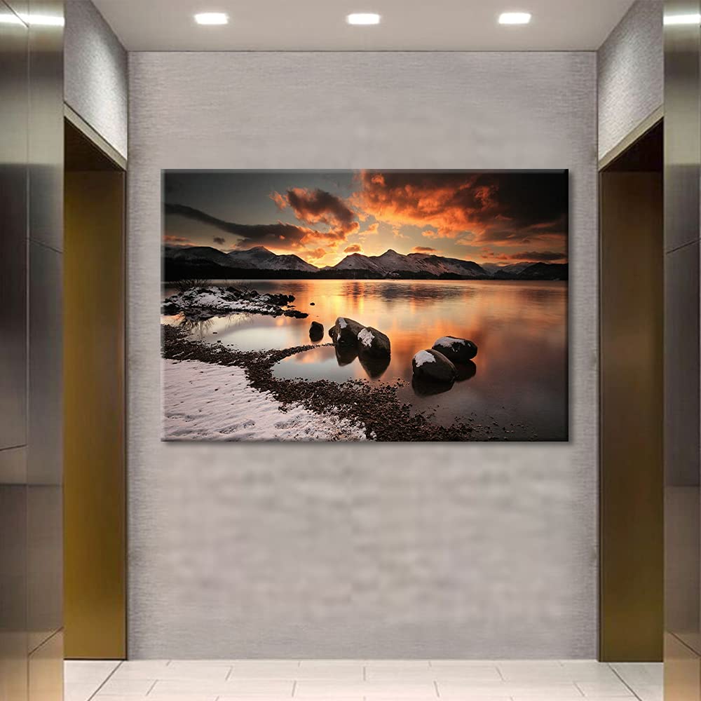 TISHIRON Wall Art Beach Decor Framed 24X16in Sea Dusk Sunset Poster Canvas Print Home Office Decorations for Living Room Seascape - Image 3