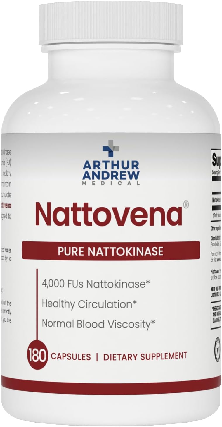 Arthur Andrew Medical, Nattovena, Pure Nattokinase Supplement, Double Strength 4,000 FUs per Capsule, 180