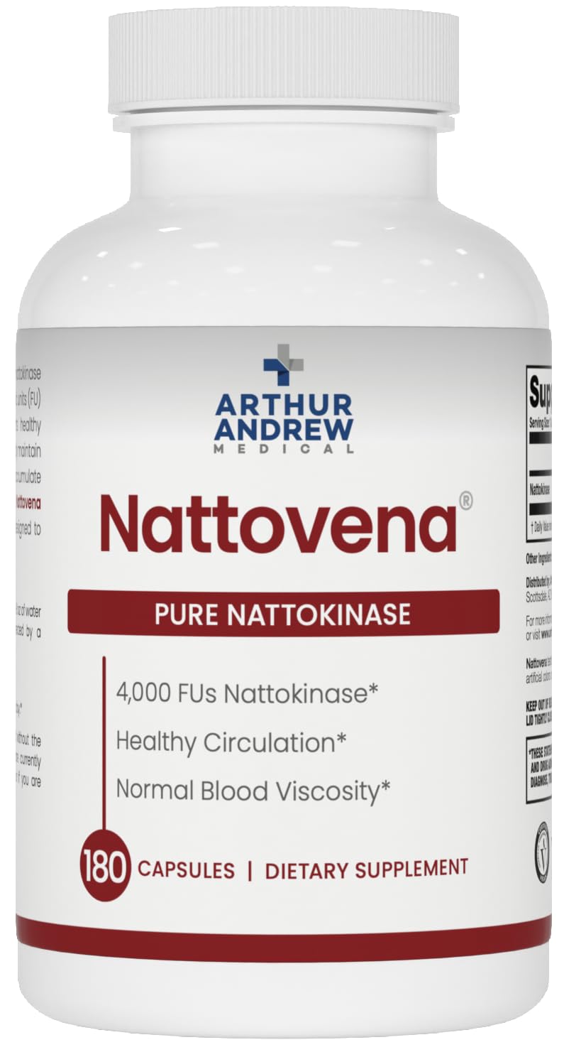 Arthur Andrew Medical, Nattovena, Pure Nattokinase Supplement, Double Strength 4,000 FUs per Capsule, 180