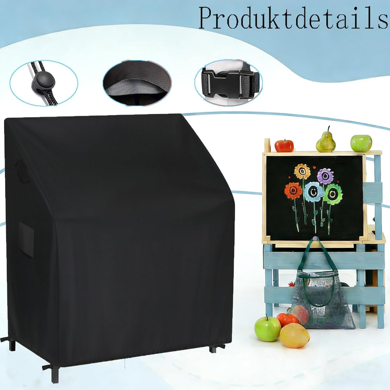 Matschküche Abdeckung, 420D Oxford-Stoff Wasserdicht Staubdicht Reißfest Wetterfest UV-Beständig, Strapazierfähig Grill Abdeckung Schutzhülle Für Kinderküche (81x37x99CM)