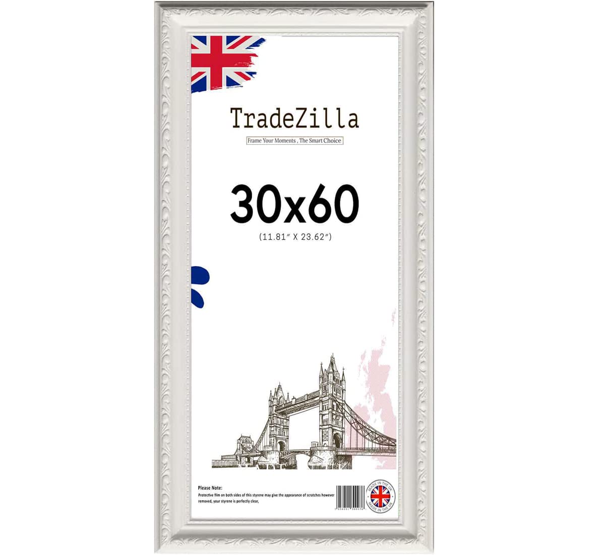 Tradezilla White Large Ornate Shabby Chic 30X60cm Picture/Photo/Poster Vintage Antique Frame For Art Prints, Vertically Or Horizontally, Wall Mounting Hardware Included (White)