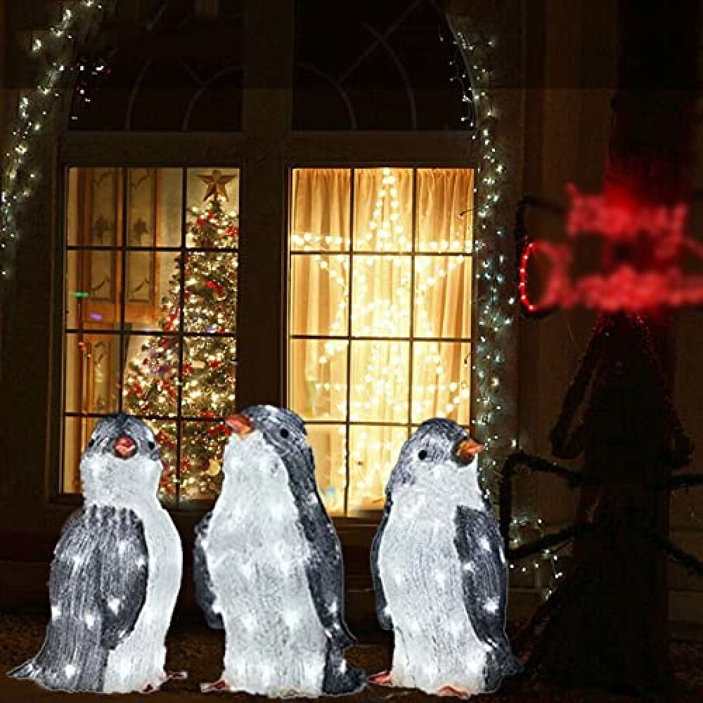 Zhibang 3x Light-Up Penguin Tuin Decoratie - Gloeiende Kerst Pinguïn Beeldjes Met LED Verlichting Voor Buiten