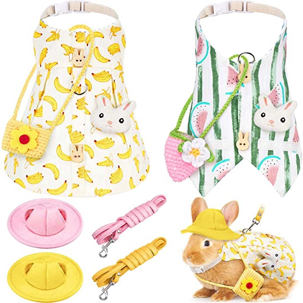 KASTWAVE 2 Sets Of Pet Rabbit Bunny Dress Rabbit Easter Costume With Belt Hat Mini Bag Harness Small Animal Costume Set Rabbit Hedgehog Ferret Decoration