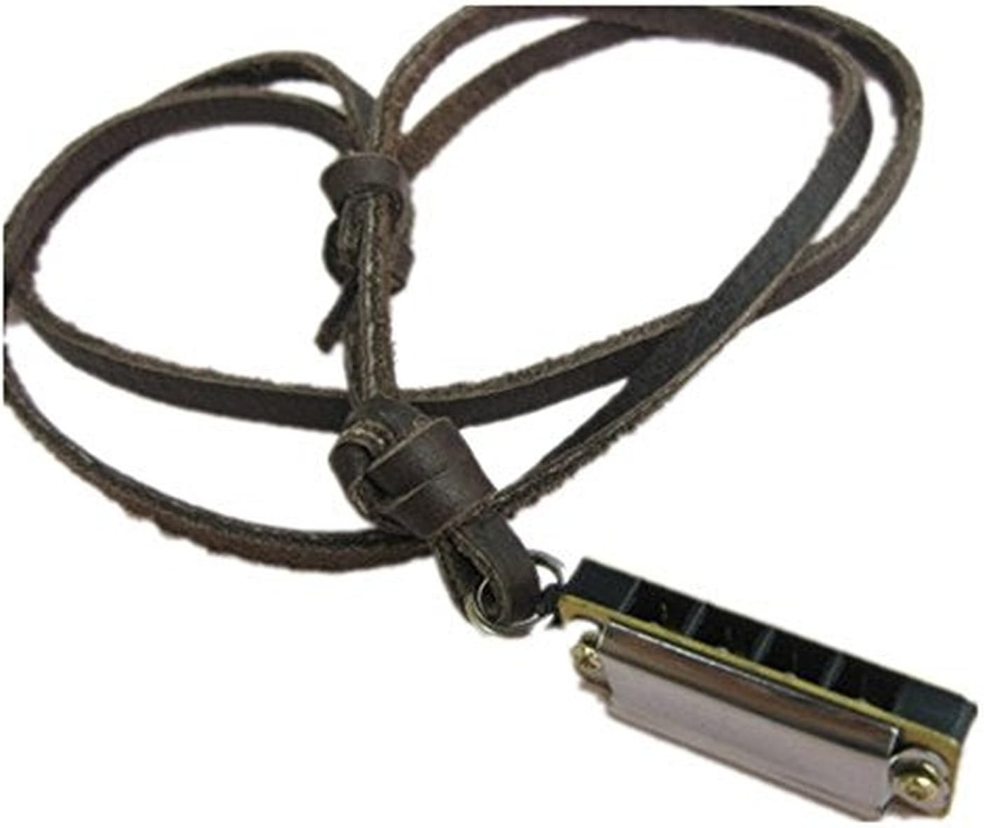Brown Real Leather and Alloy Metal Sounding Harmonica Pendant Adiustable Necklace Mens Necklace Unisex Necklace Cool Necklace