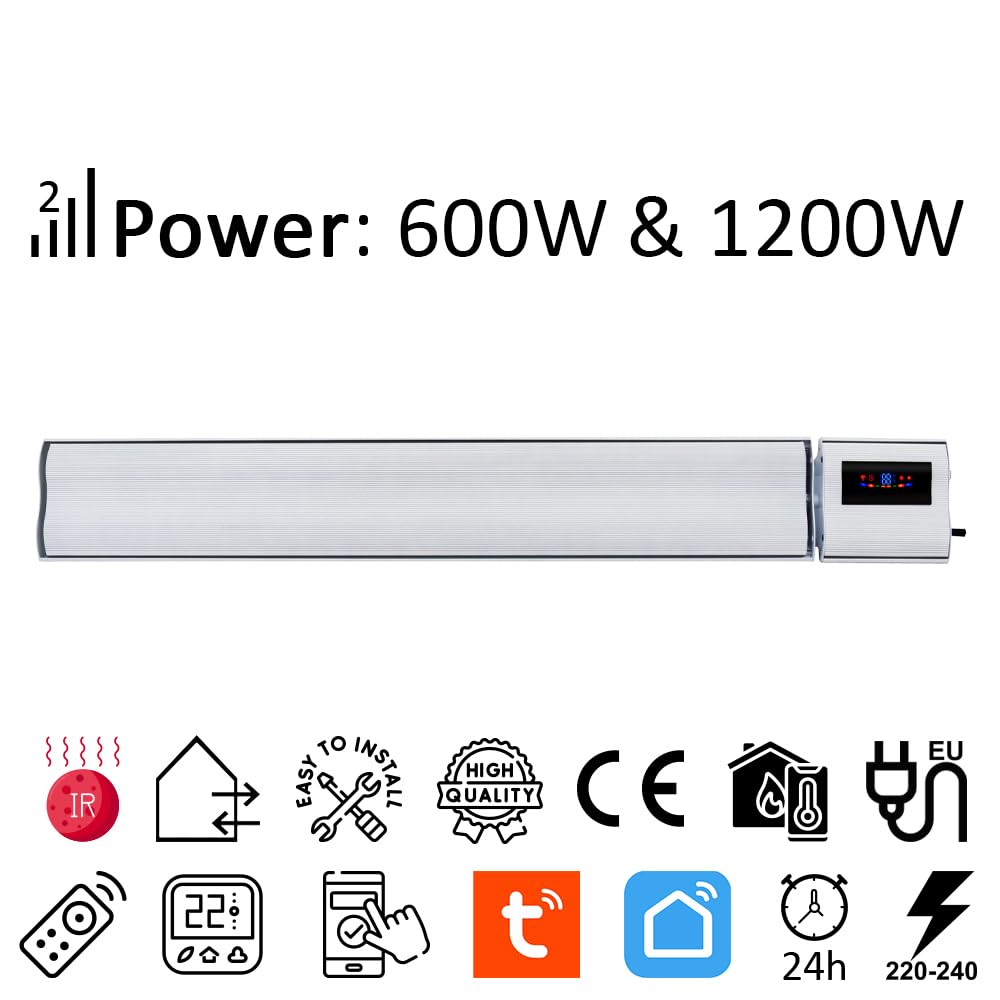 Grzejnik elektryczny ElectricSun 1200-600W biały, z WiFi aplikacja, 94x15cm