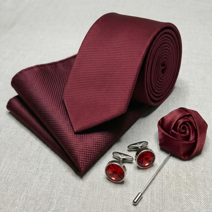 Image of Men's Necktie Gift Set with Wooden Box | Premium Tie, Pocket Square, Cufflinks & Lapel Pin | Elegant Formal Accessories Gift for Men