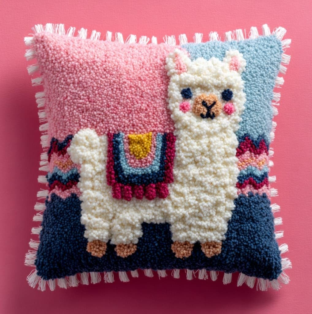 AxiangziK Latch Hook Cushion Kits,Animal Alpaca 17X17Inch Handmade Embroidery Kits,DIY Needlework Pillow Rug Making Kit,Decorative Throw Pillow Cover for Sofa Cushions