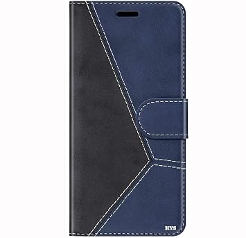 KYS Blue with Black Stylish Leather Mobile Wallet Flip Cover Stand with Card Holder/Cash Slot/One Photo Slot Flip Cover with Magnetic Closure Flip Cover for Redmi Poco F1 (Blue & Black)