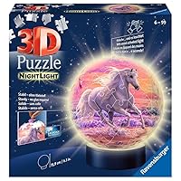 Pferde am Strand, Nachtlicht 3D Puzzle-Ball 72 Teile: Erlebe Puzzeln in der 3. Dimension