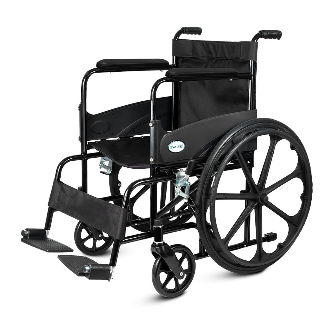 Venante Wheelchair for Patients, Old People, Adults With Safety Belt, Foldable, Lightweight, Epoxy Coated, Weight Capacity 100 Kg, Wheel Chairs for Old People