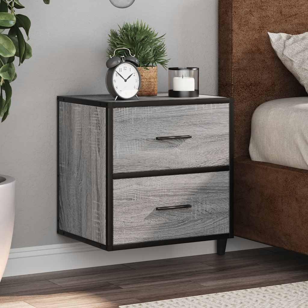 Table de chevet moderne gris sonoma au design suspendu contemporain en bois