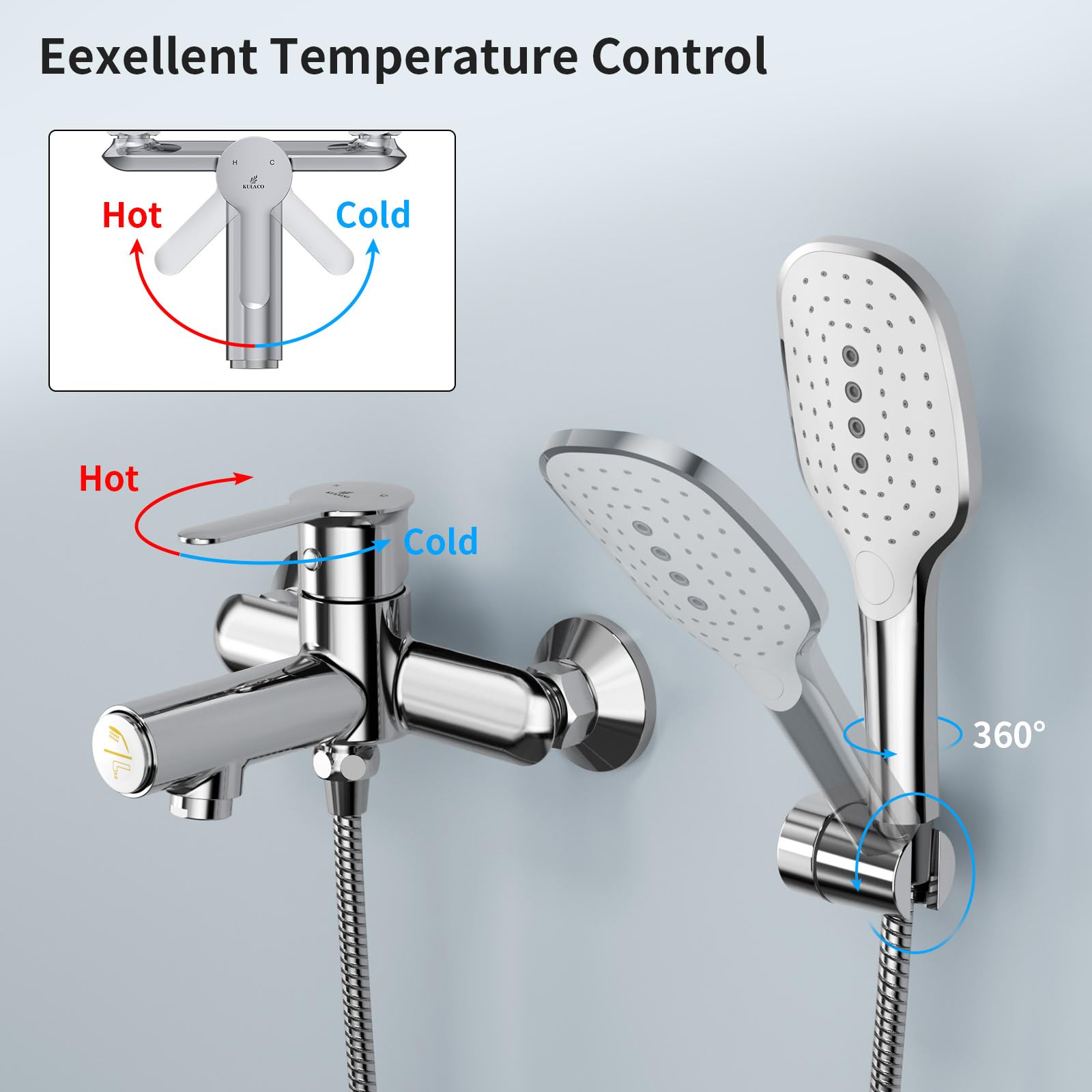 Badewannenarmatur mit Handbrause, Wasserhahn Badewanne mit Druckschalter | Einhand Armatur Badewanne aus Messing, Chrom Wannenarmatur mit 3 Funktionen, Mischbatterie Dusche Duscharmatur für Bad