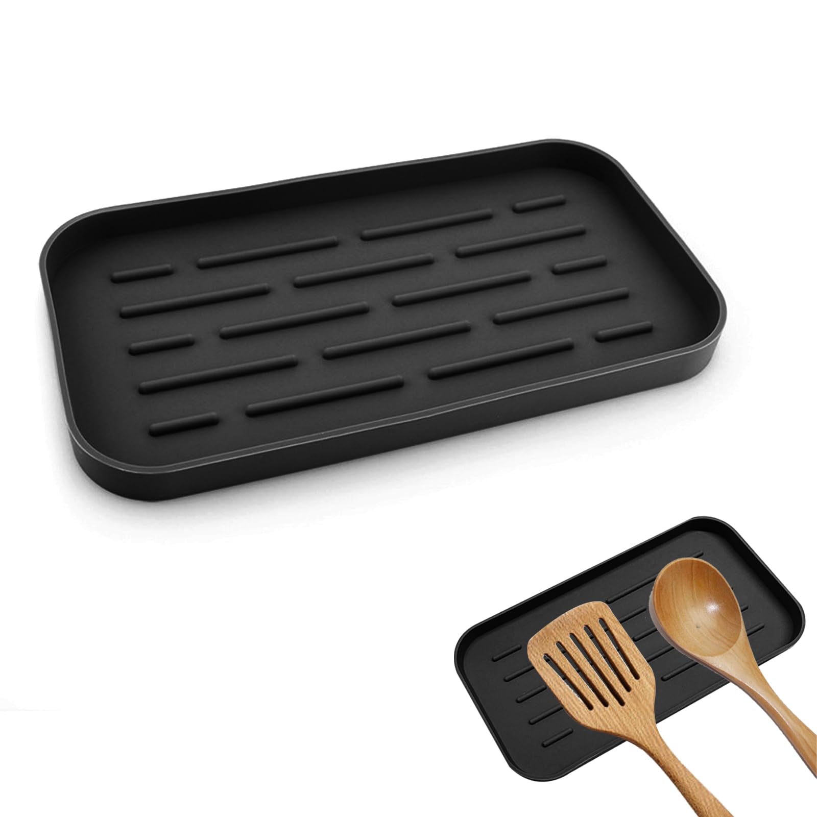 SwirlColor Repose Cuillère Cuisine Silicone Support Ustensiles Noir