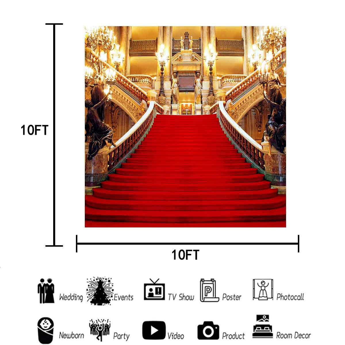 Custom Step And Repeat Backdrop MME 10x10ft Red Carpet Stairs Star  Photography Backdrop Gold Glitter Red Curtain Background Hollywood Star Red  Carpet Photo Booth Props HXME645 Backdrop Cover, image size:1200x1200