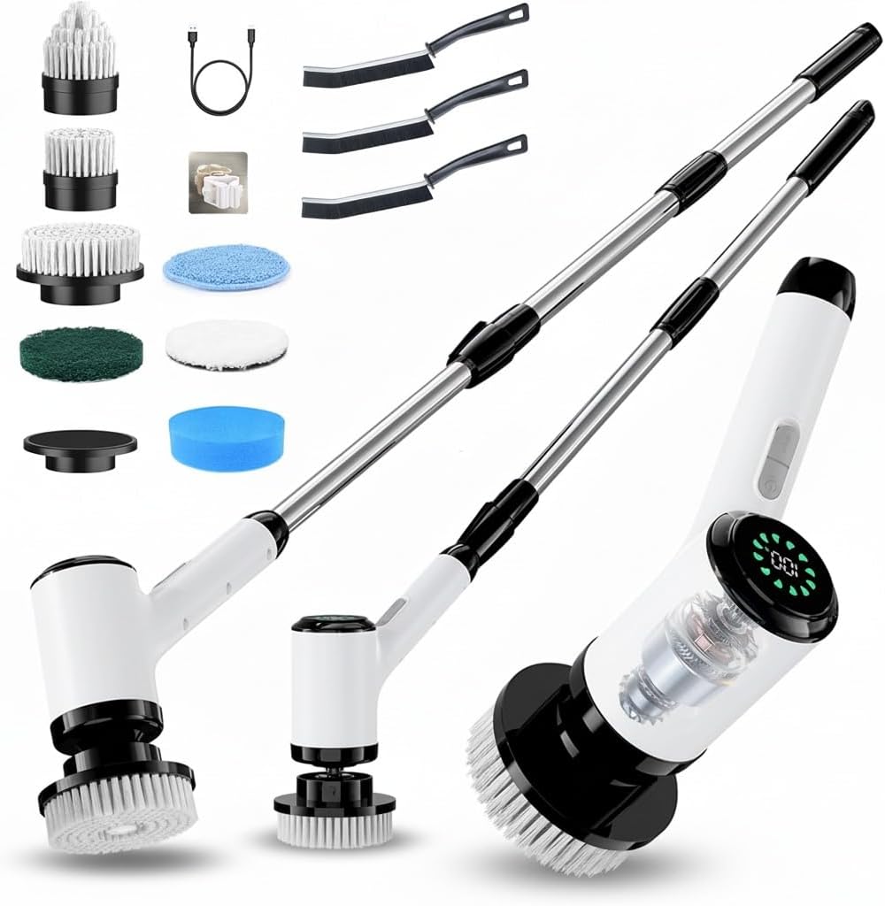 Limpiador eléctrico giratorio para limpieza 2 velocidades ajustables, 8 cepillos de limpieza, herramientas de limpieza inalámbricas, limpiador de