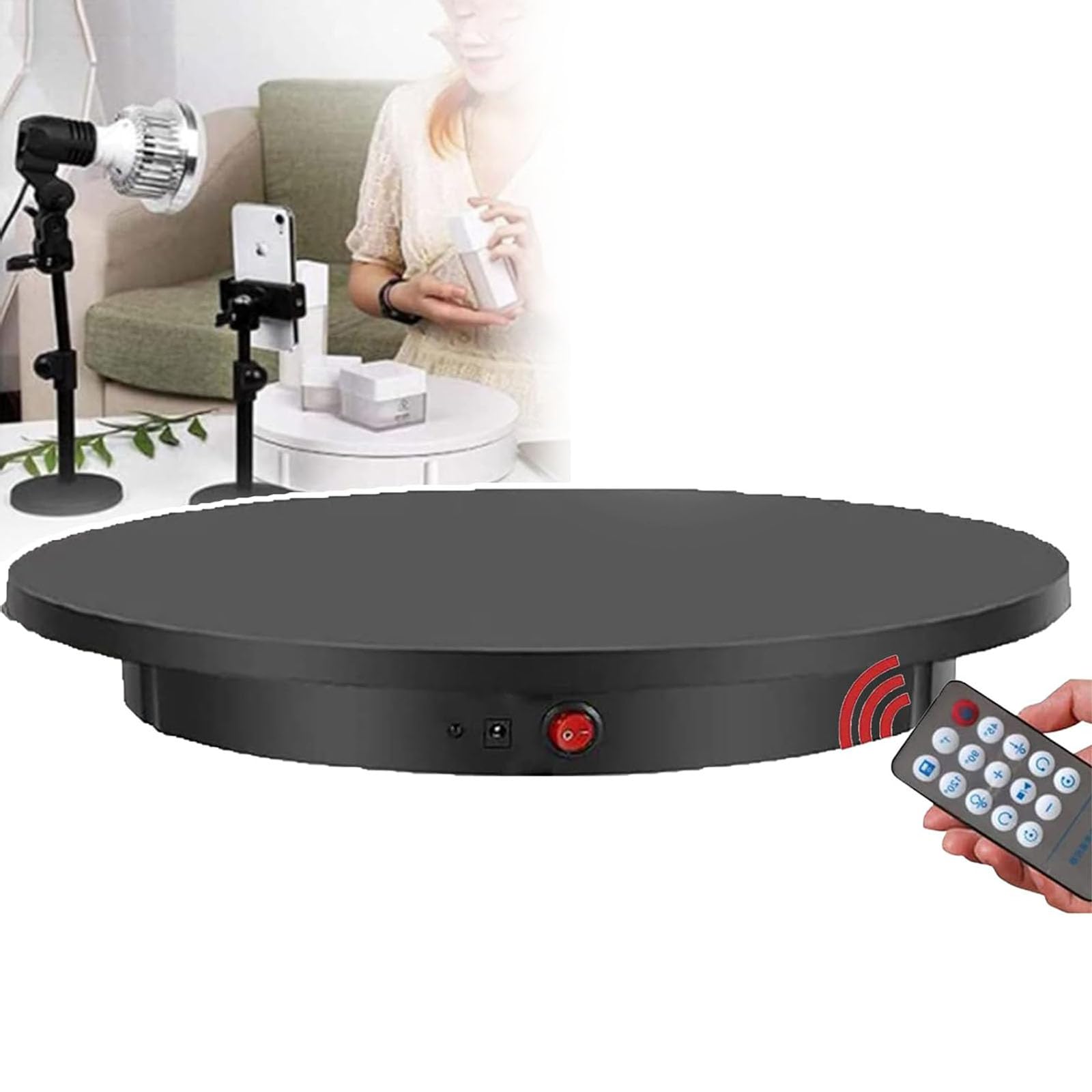 LLBMmm 52 Cm Motorized Display Turntable, Load: 220 LB/100 Kg, Speed Regulation: 40-120 S/r, Two-Way Rotation: 45/90°/180° Circulation, for Digital Product, Collectible ,52cm,Black
