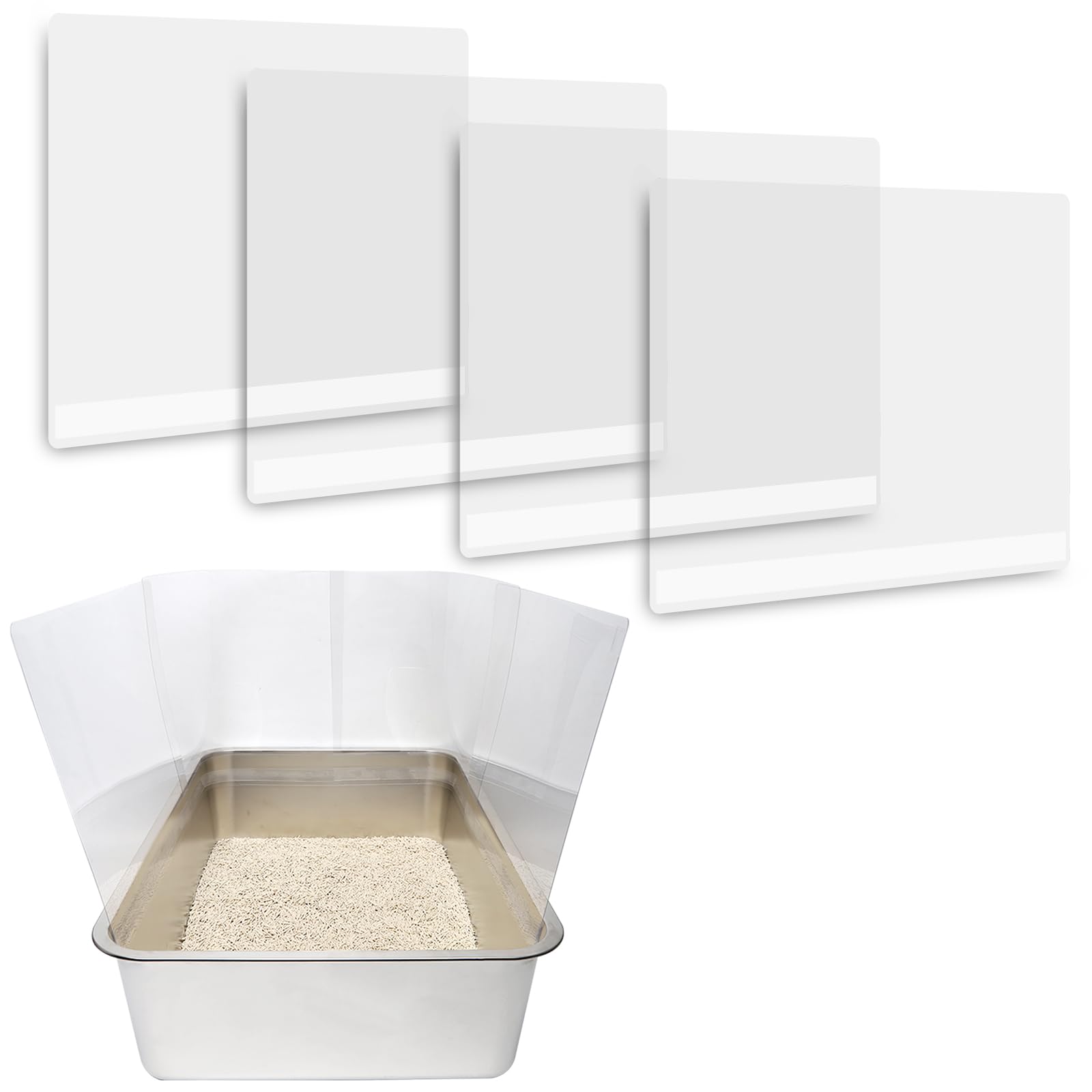 4Pcs Cat Litter Box Pee Shields,Transparent Easy Clean Litter Box Splash Guard for Open Top Litter Pan 14.5×11.5in- Litter Box Not Included