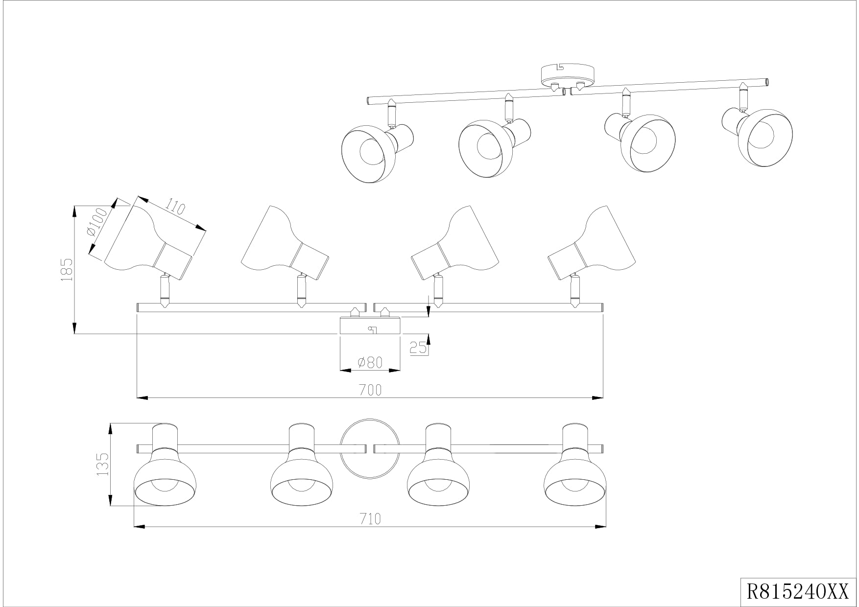 Reality Spot Bar Latika R81524032, Metallo Nero opaco, legno sintetico, escl. 4x E14