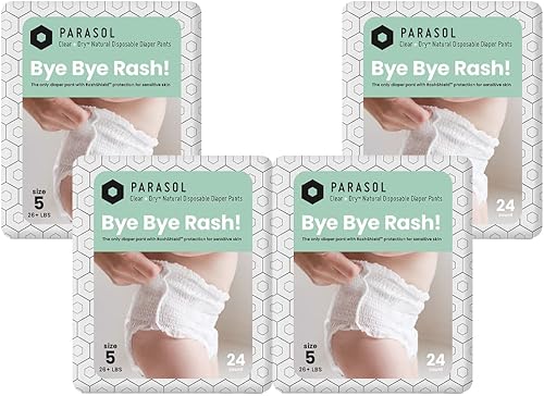 Parasol Clear+Dry - Pañales desechables naturales, protección RashShield y envoltura cómoda Active 360, pañales de entrenamiento hipoalergénicos,