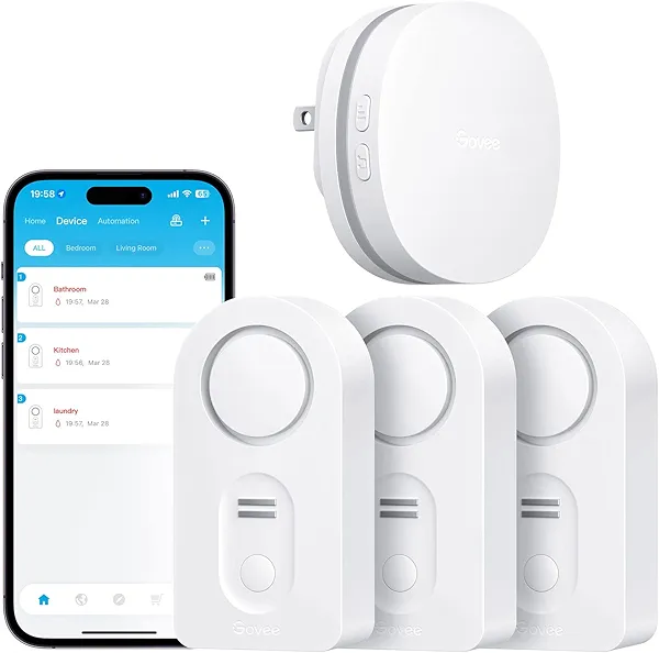 Govee WiFi Water Leak Detector 3 Packs, Leak Alert with Remotely Email/APP Push and Sound Alarm, Smart Water Sensor with 100dB Adjustable Alarm, Suit for Home and Basement