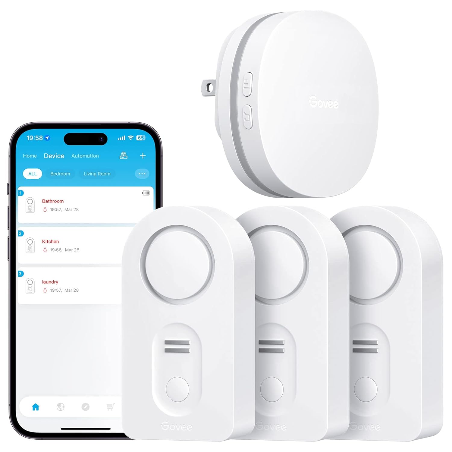 Govee WiFi Water Leak Detector 3 Packs Leak Alert with Remotely Email APP Push and Sound Alarm Smart
