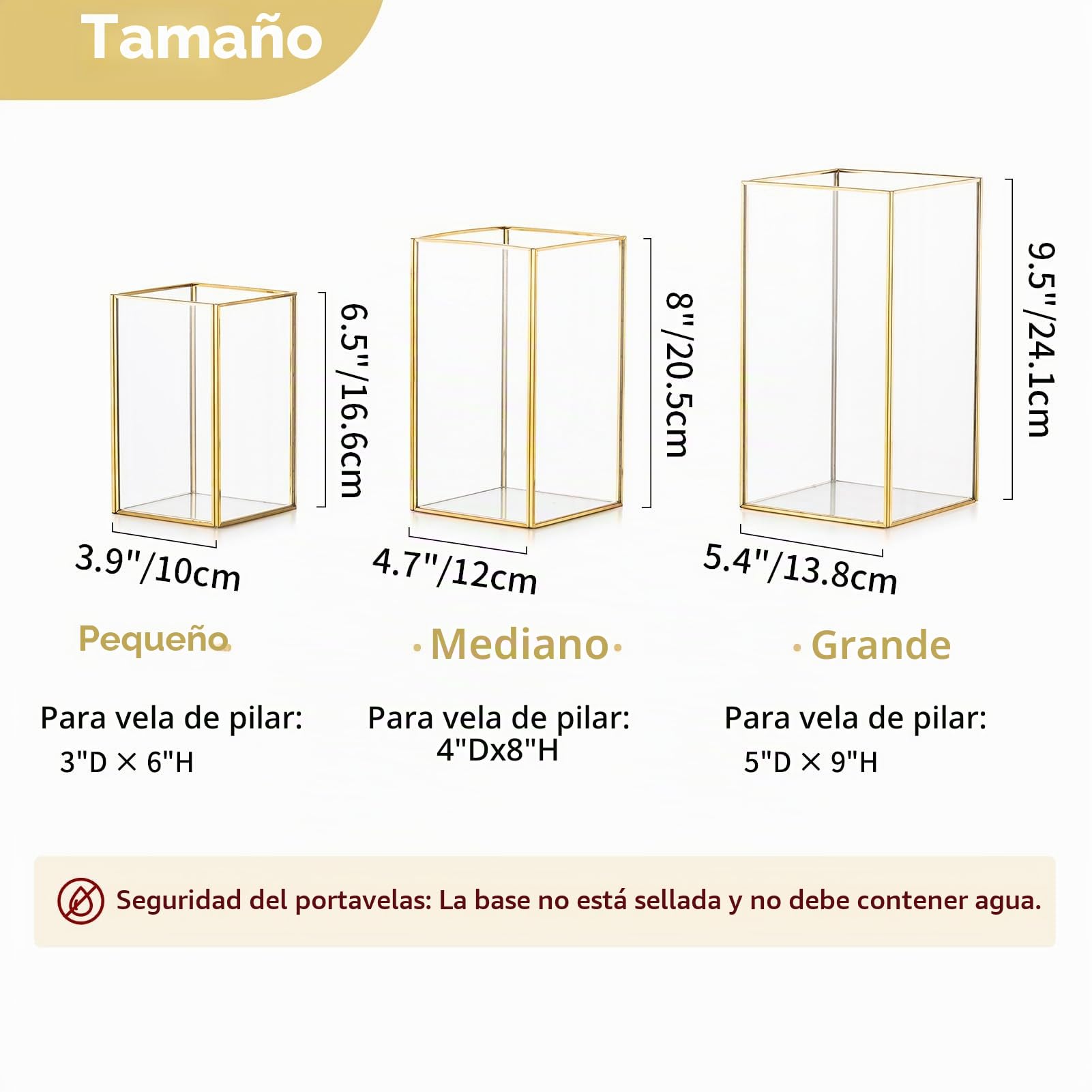 Nuptio Portavelas de Vidrio - 6 Piezas Faroles Decorativos para Velas de Pilar, Portavelas de Vidrio Templado para Boda Navidad Halloween Salón Chimenea Decoración del Hogar Oro