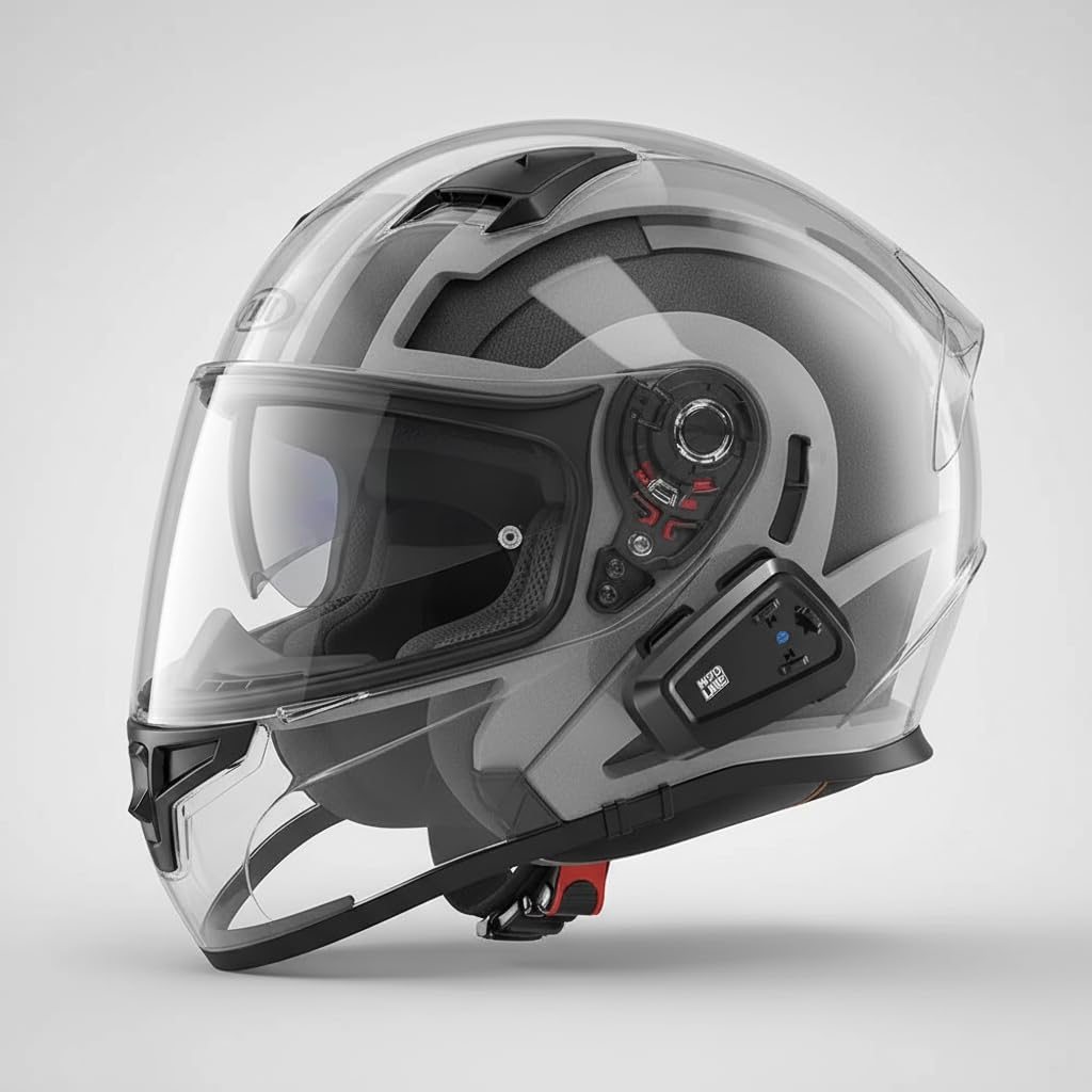 Auricolare Casco Moto Bluetooth con Assistente AI Audio HD IPX6 Doppio Accoppiamento Autonomia 12 Ore