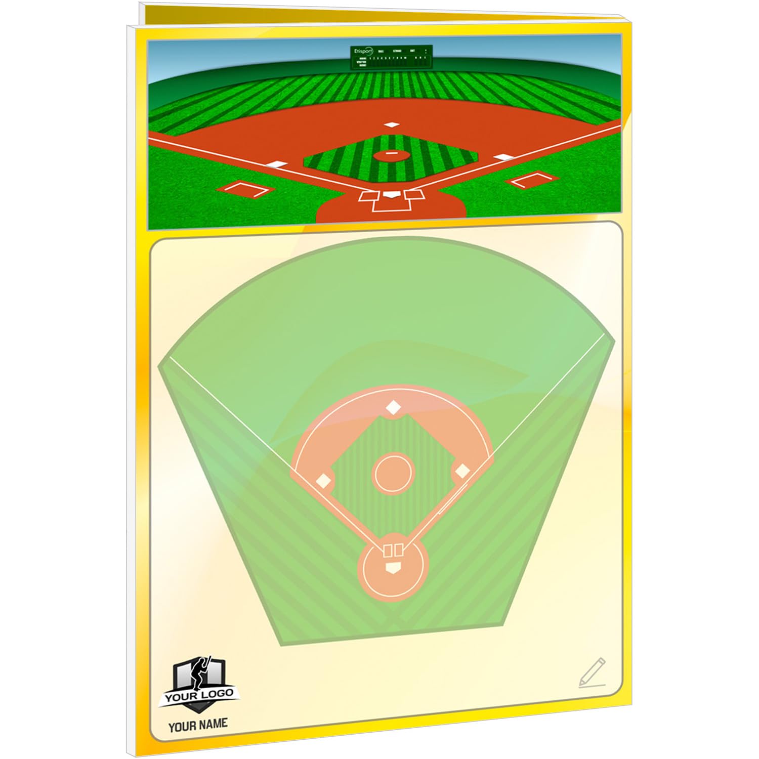 Pizarra táctica Beisbol para Entrenador Personalizada con Nombre y Escudo del Club. Tablero de borrado en seco