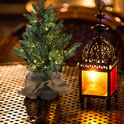 Mortime 24 Inch Mini Artificial Christmas Tree With 50 Led Lights, 2 Ft Table Top Christmas Pine Tree 29 Tips With Burlap Wooden Base, Christmas Winter Home Decorations #TOP4