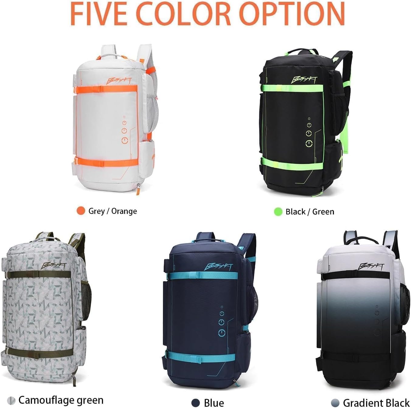 BE SMART 2 in 1 Convertible Gym Duffel Bags with Shoes Compartment - 40L Waterproof Extra Large Workout Backpack for Gym Men, Heavy Duty Sports Duffle Backpacks for Travel, Hiking, Camping, Carry On - Image 9