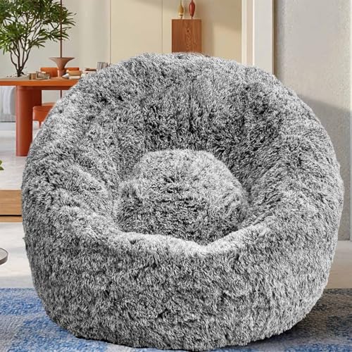 Image of Plush Faux Fur Bean Bag Chairs, Memory Foam Filled Sofa Chair Shape Bean Bag for Adults /Teens /Kids, Ultra-Soft Lazy Sofa for Living Room Bedroom College Dorm, Black